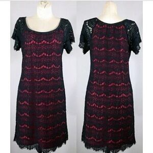 Max Studio Black and Red Lace Mini Dress